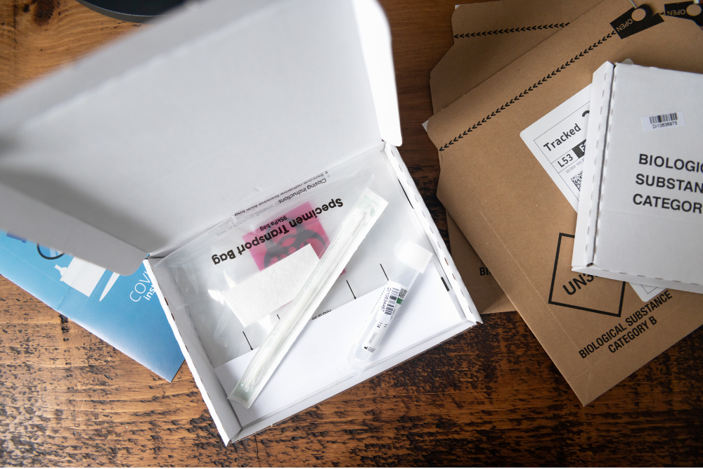 Image of packaging used in an at home testing kit as an example of packaging for decentralised clinical trials
